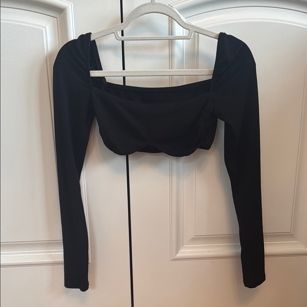 SHEIN Black Fitted Long Sleeve Crop Blouse